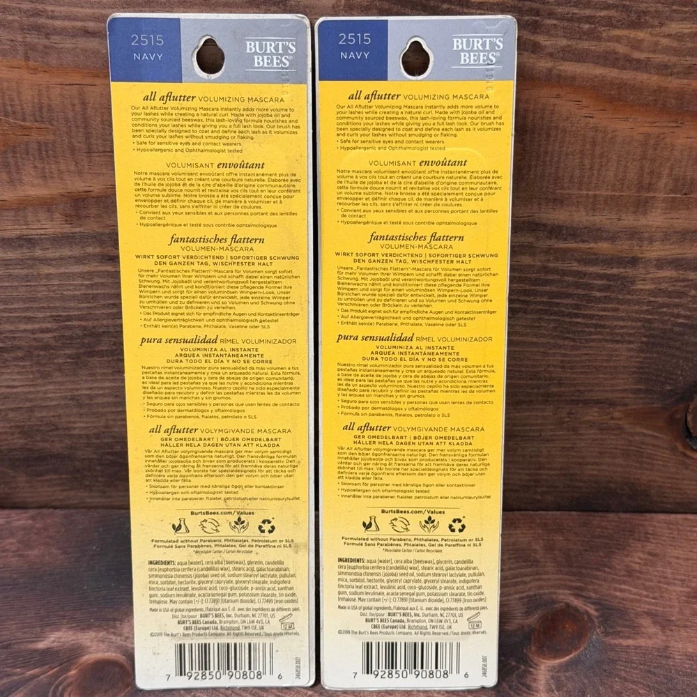 2pk Burt's Bees All Aflutter Volumizing Mascara 2515 Navy Blue 0.32oz New Sealed